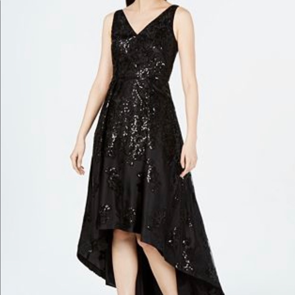 Calvin Klein dress sequin high low black size 14